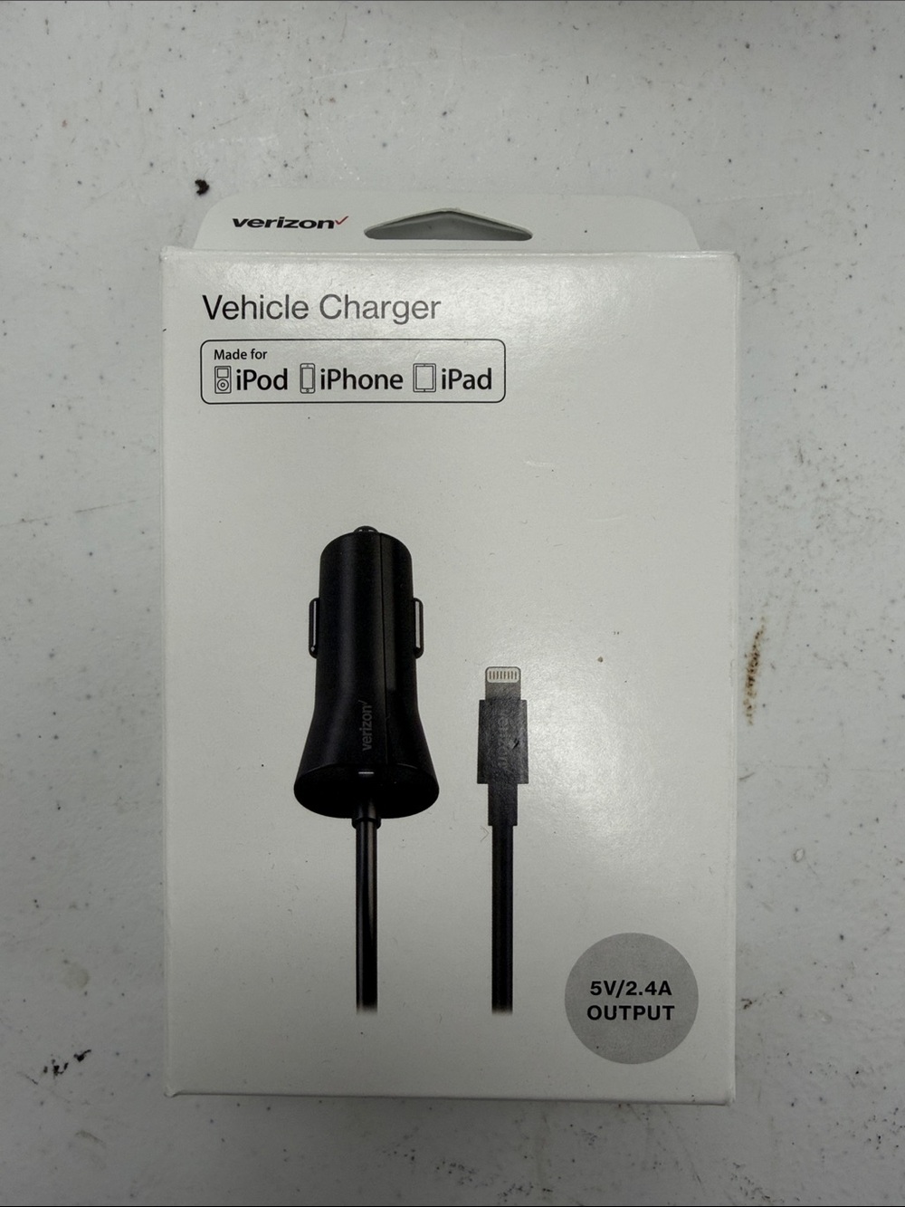 Verizon Black Vehicle Charger with Lightning Cable - 5V/2.4A